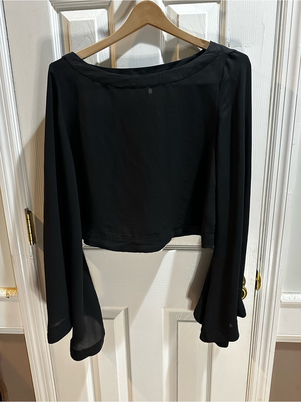 Free People Black Bell Sleeve Sheer Cropped Top Goth Whimsigoth Witchy Small